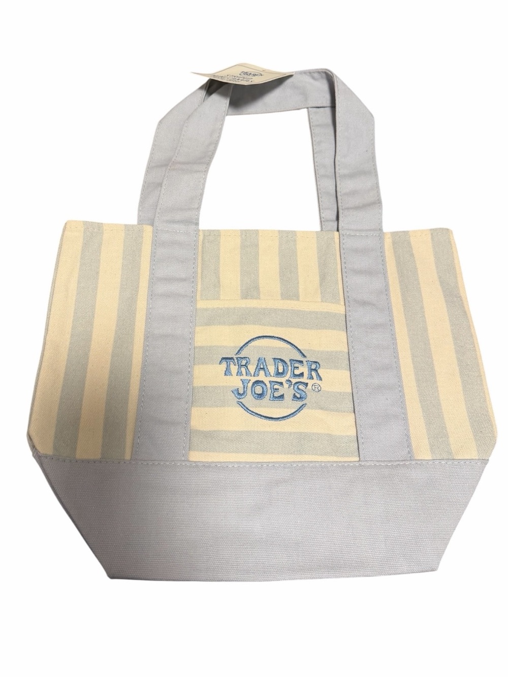 Trader Joe’s Women's Striped Canvas Tote in Light Blue and White